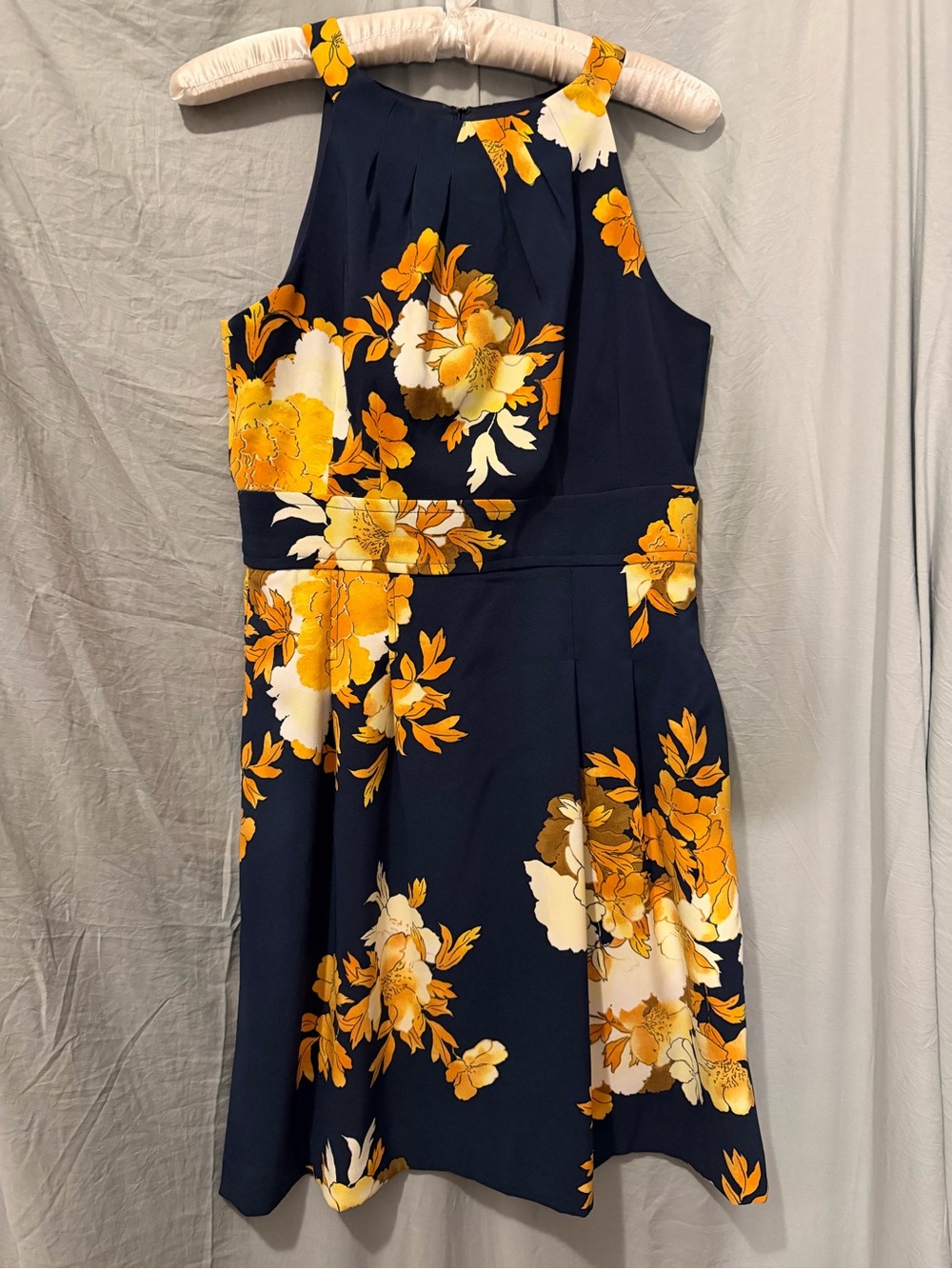 LC Lauren Conrad Navy Floral Midi Dress with Yellow and White Blooms